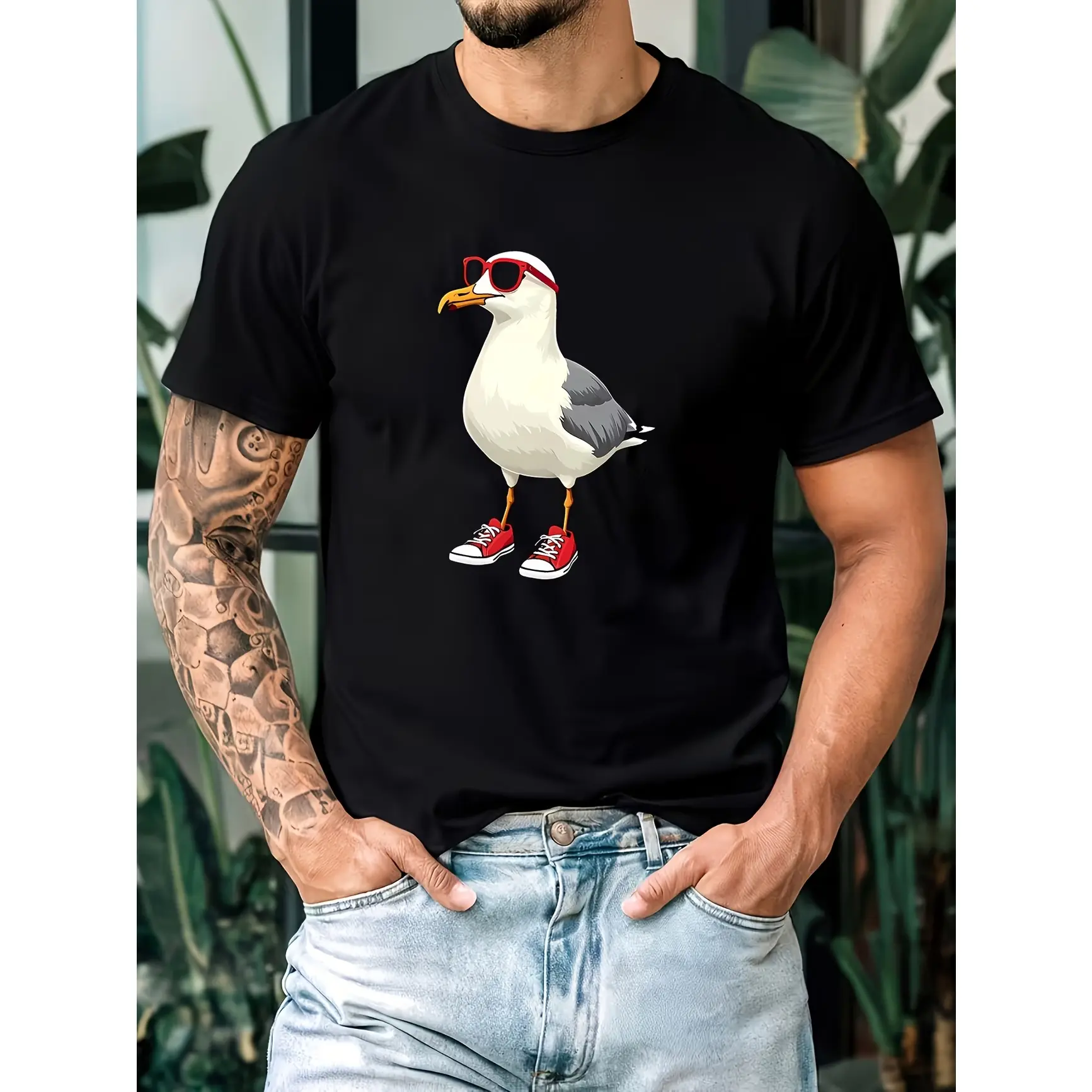 Cool Seagull Cartoon Graphic Oversized Cotton T-Shirt, Cute Bird Fashion Outfit, Perfect Valentine Gift For Him Her Holiday Present For Family Friends