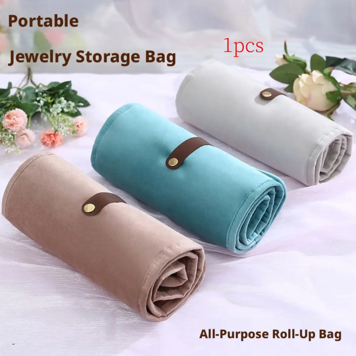 Velvet Jewelry Storage Bag, Multi-Layer Earrings Necklace Organizer, Portable Rollable Travel Accessory Case, Compact Design