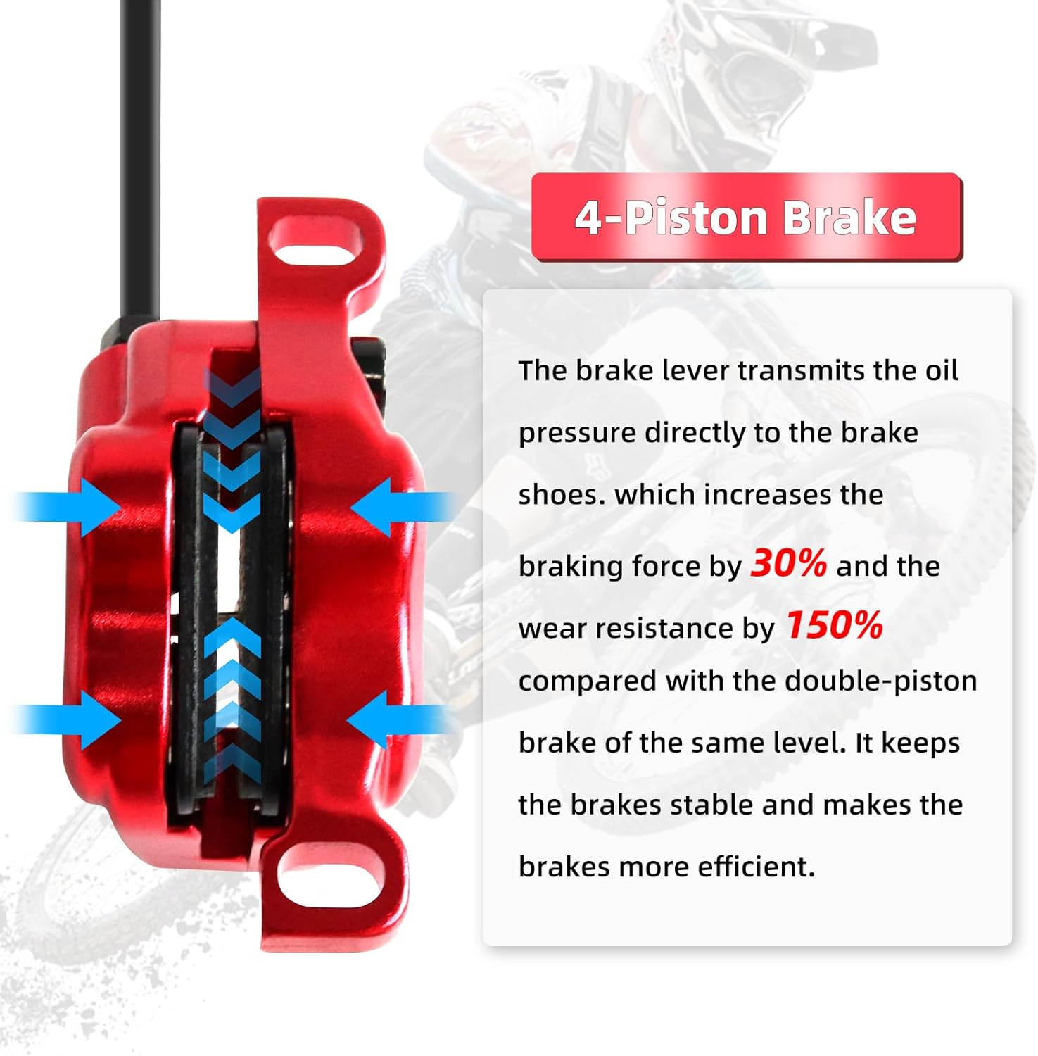 Z00M HB876 4-Pistons Hydraulic Disc  Set, MTB Hydraulic Brakes Left Front 850mm Right Rear 1450mm Bicycle Hydraulic  Kit for eBike, Mountain , Road ,  (Pre-Bled)