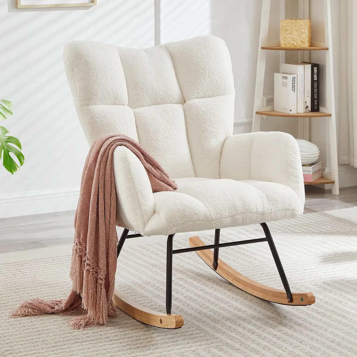 [Bellemave]  Glider Chair for Living Room, Tufted Upholstered Teddy Fabric Rocking Chair with Metal Frame Accent Chair