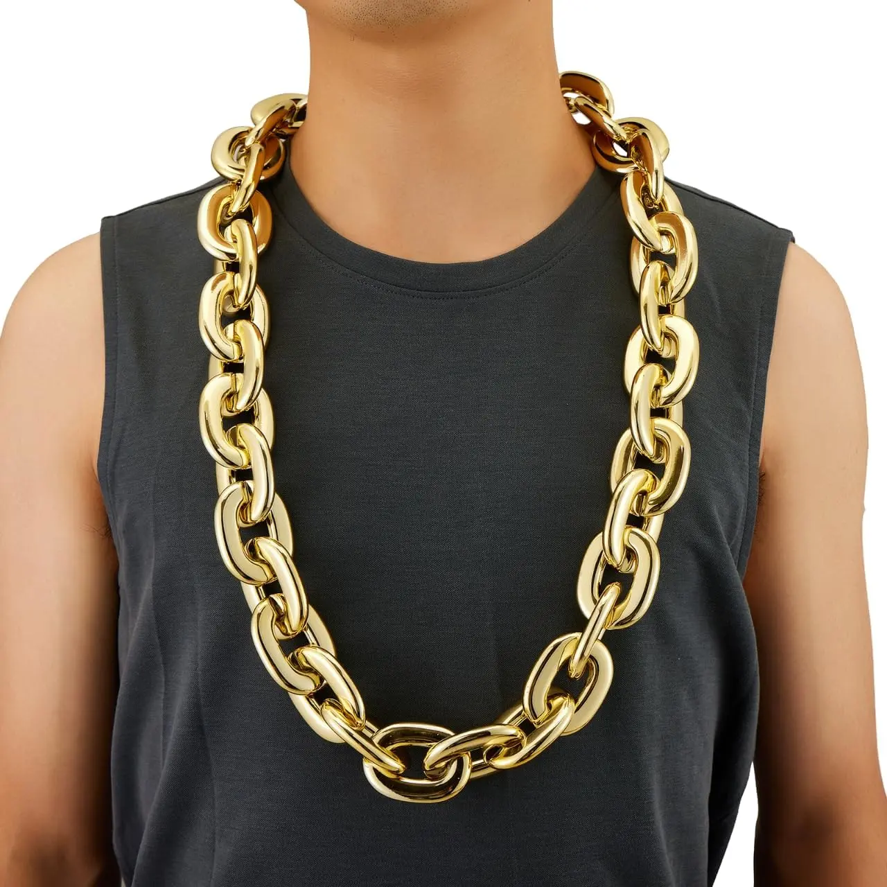 Passed colorfast test 39-inch Large Plastic Chain Necklace with  Box | 2/4 Pack with  Box, Plastic Chain, Hop Rapper Style, Fade Resistant,Detachable,for Parties, Awards,Prizes, Unisex