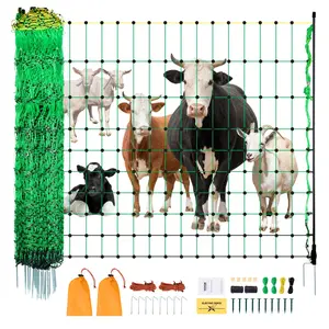 VEVOR Electric Fence Netting, 42 in (H)x 164 ft (L), PE Net Fencing with Posts Double-Spiked Stakes, Utility Portable Electric Fence for Pigs, Cows, Sheep, Deer, Used in Backyards, Farms, Ranches