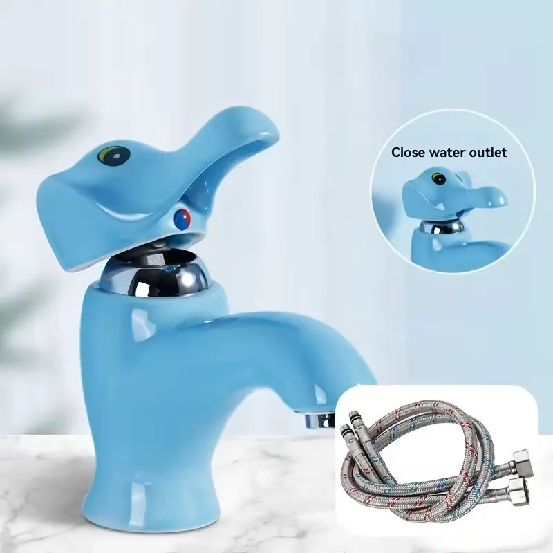 Cute Cartoon Stainless Steel & Ceramic Elephant Faucet, Dual Control Cold Hot Bathroom Sink Faucet, Home Use, Stylish Kitchen Tap