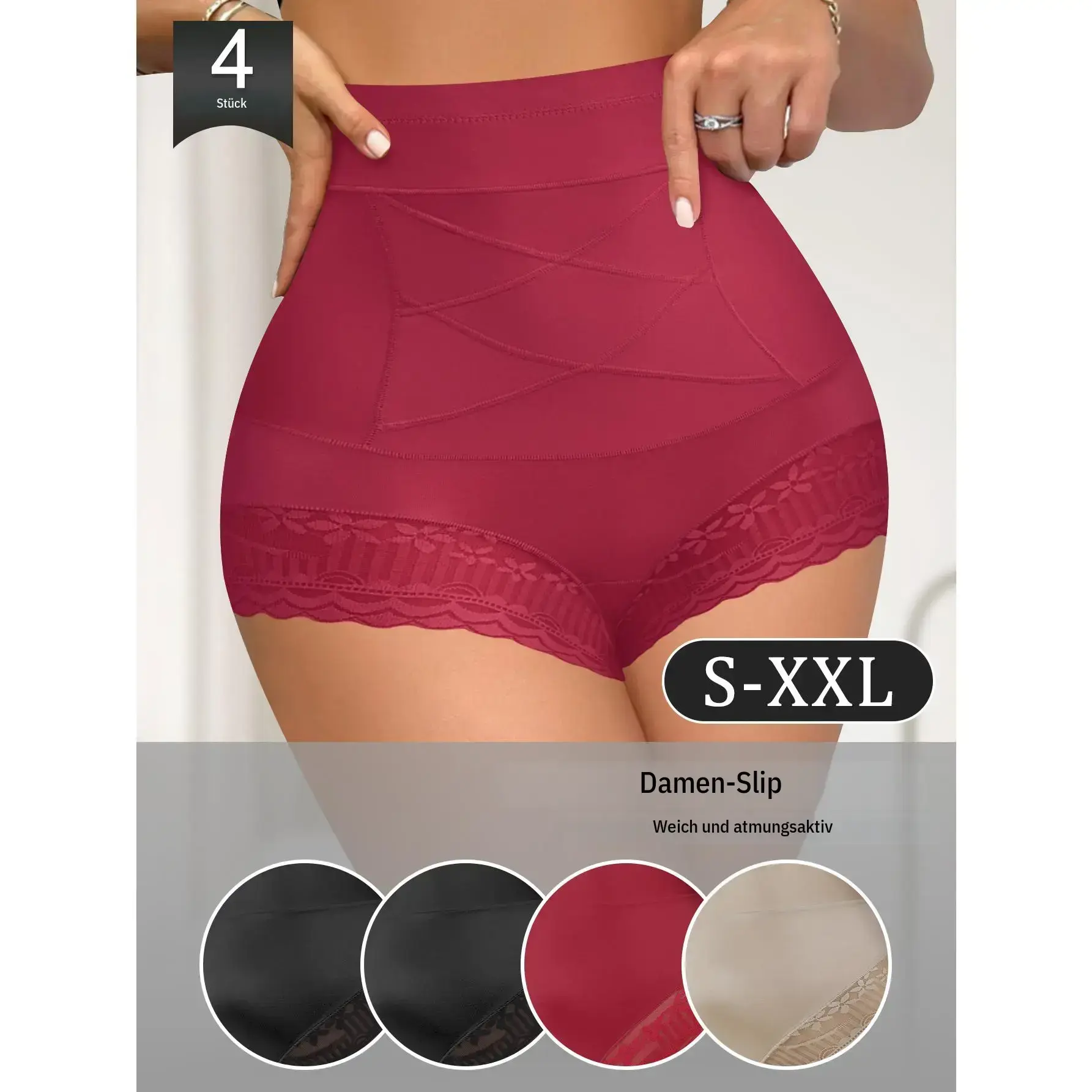 QUASTI 4 Pack Women's High Waisted Lace Shaping Panties, Soft Solid Color, Tummy Control & Butt Lifting Sexy Panties, Crisscross Design, Invisible High Elastic Fabric, Suitable For Everyday Wear, Minimalist Style, XS XXL summerwins
