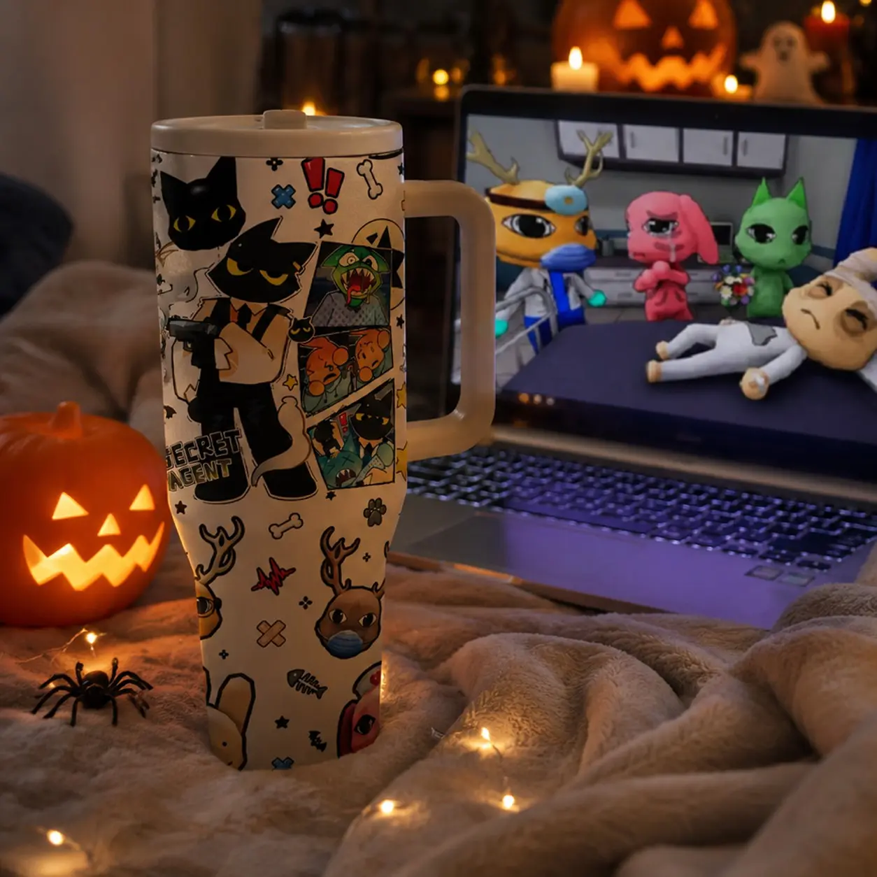 1PC 40oz Halloween Animal Hospital GamesTumbler with Handle, Insulated Stainless Steel Travel Cup, Double Wall Vacuum Coffee Mug with Leakproof Lid, Keeps Drinks Cold 24H Hot 12H, Water Bottle for Home, Office, Party, Halloween Gift & Daily Use
