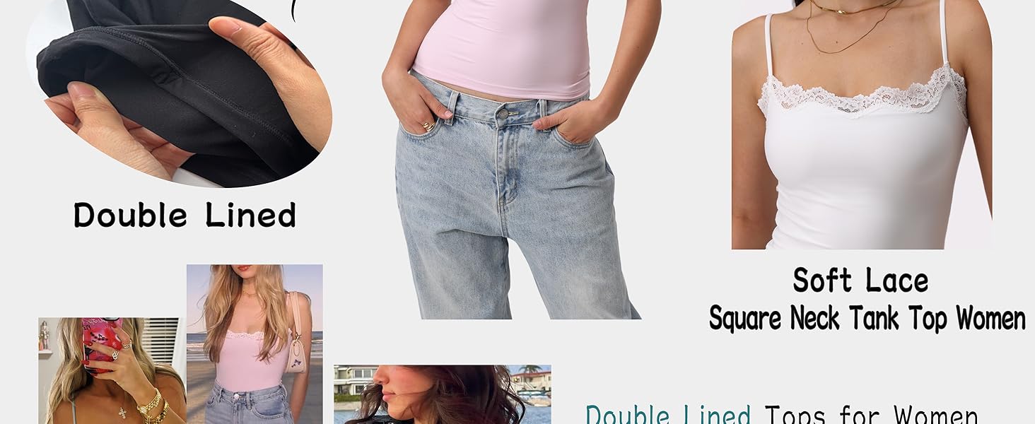 Padded Lace Cami Top Double Lined Sexy Tank Top Spaghetti Strap Club Party Shirt