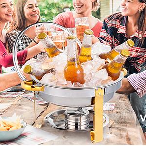 ROVSUN 5QT 2/4 Packs Chafing Dish Buffet Set Gold Accent, NSF Round Stainless Steel Buffet Warmer Chafers and Buffet Warmers Sets with Glass Lid & Lid Holder for Catering Events Parties Weddings Dinners SpringStatements