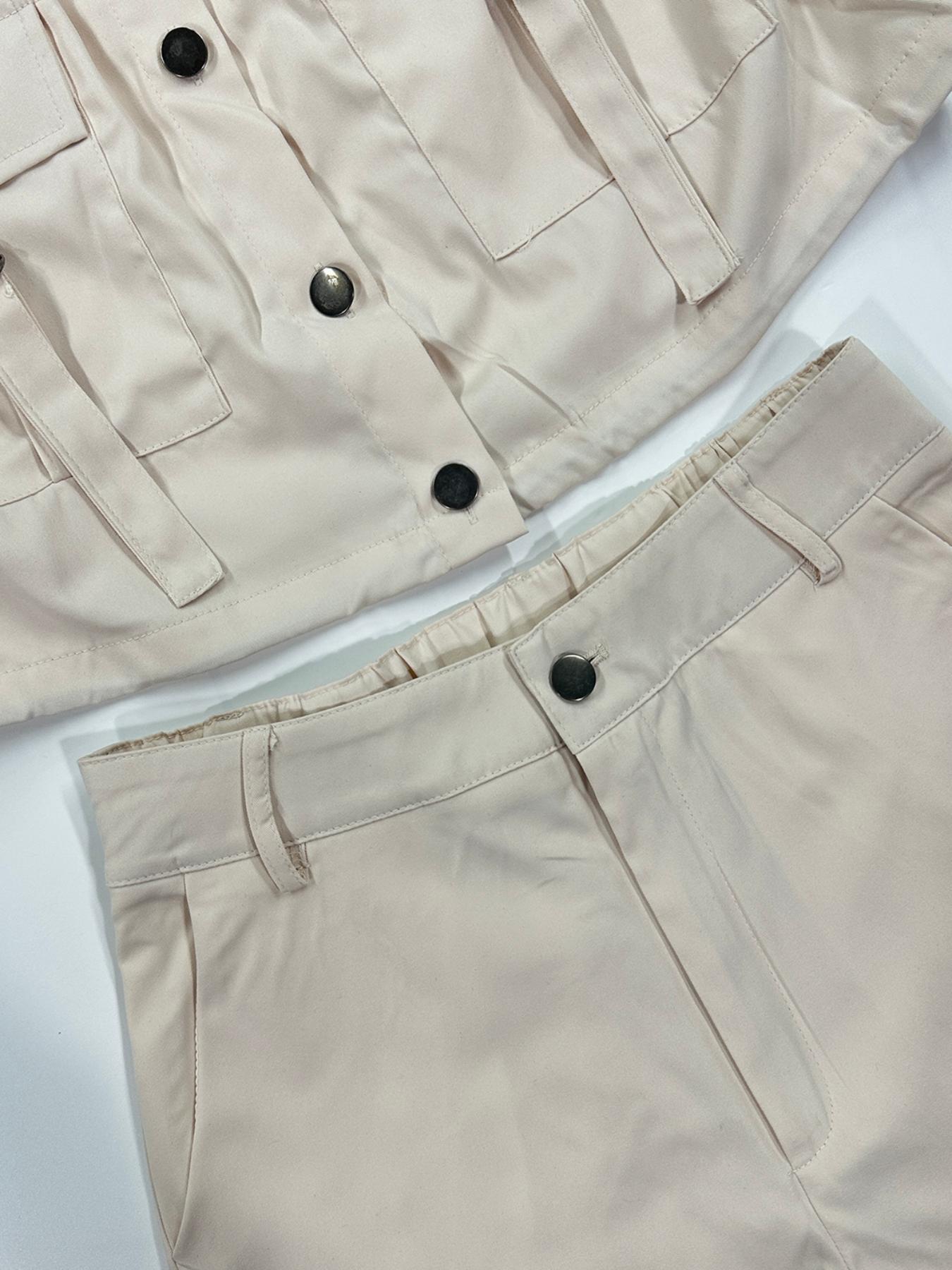 Women's Solid Button Front Tank Top & Cargo Pants, Pockets, Casual Fashion Cozy Two-piece Set for Daily Outdoor Wear, Ladies Clothes for Summer