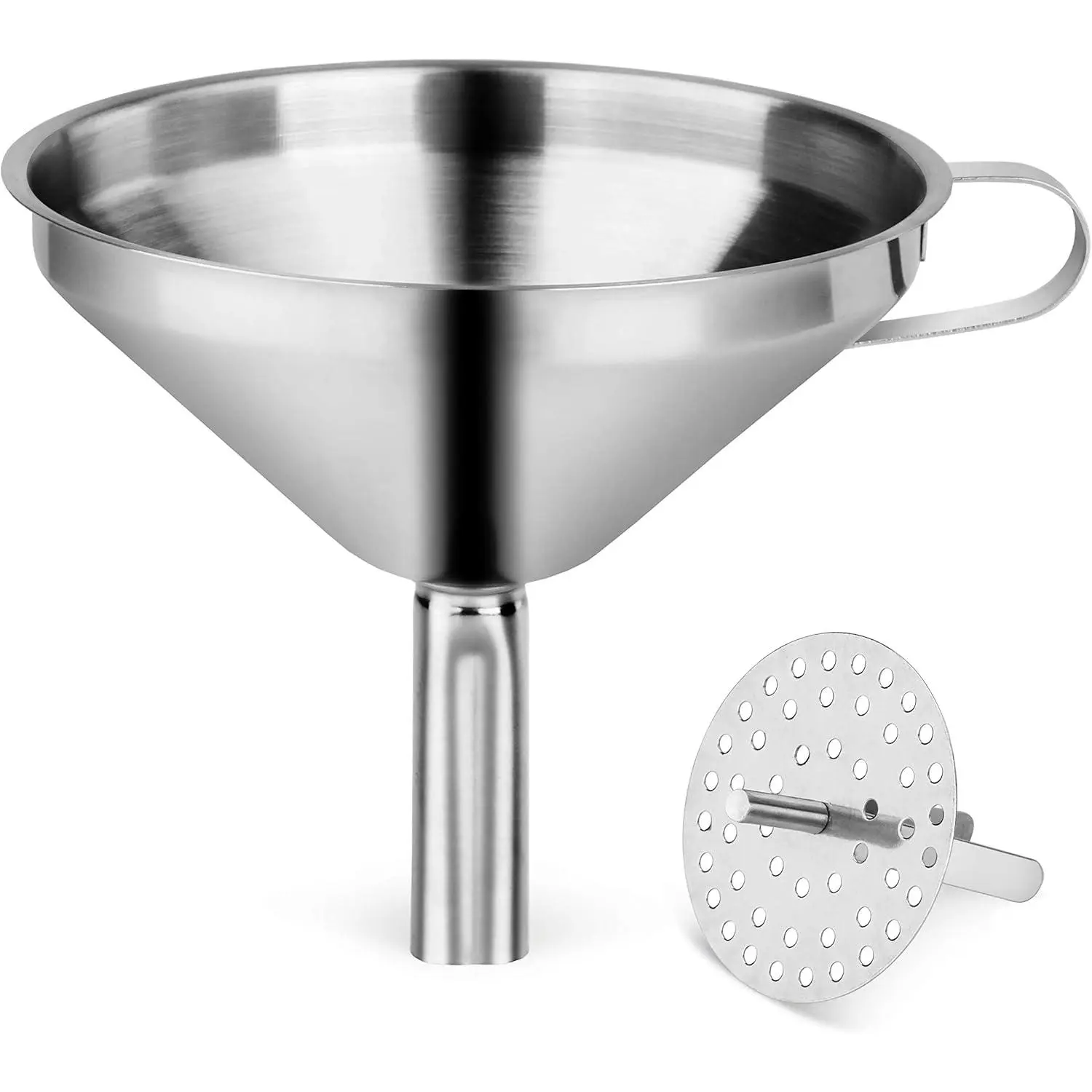 Stainless Steel Funnel with Detachable Strainer Filter, 5-Inch, , Heavy-Duty Kitchen Funnel for Liquids, Oils, Sauces, Broths, and Canning