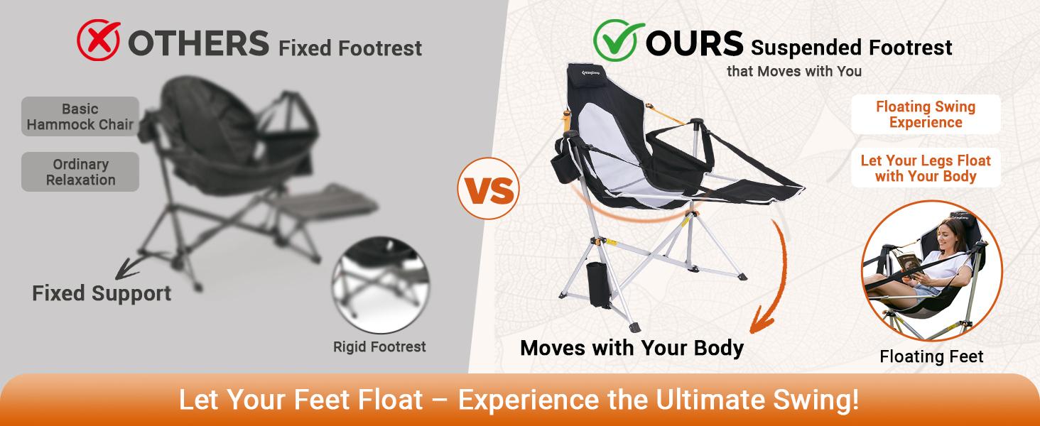 KingCamp Hammock Chair with Footrest – Heavy Duty Swinging Rocking Camping Chairs for Adults up to 400lbs, Folding Portable Oversized Rocker with Cup Holder & Pillow for Outdoor Beach Lawn RV Sports