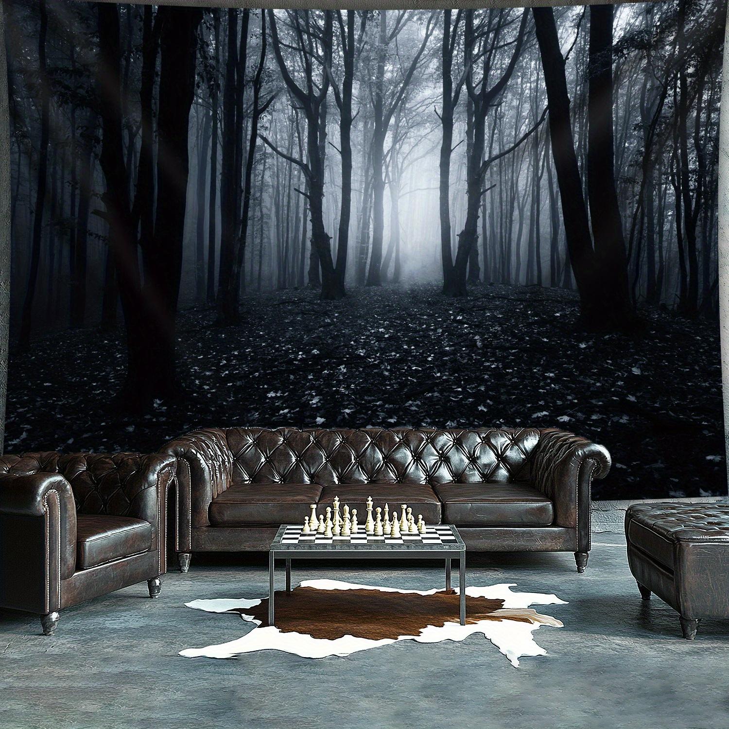 Extra Large Tapestry - Black and White Forest Foggy Woods Wall Hanging, HD Landscape Print Wrinkle-Resistant Polyester Fabric for Living Room, Bedroom, Office, Dorm Decor - Modern Home Decoration Gift with Free Hanging Clips, Wall Tapestry for Bedroom