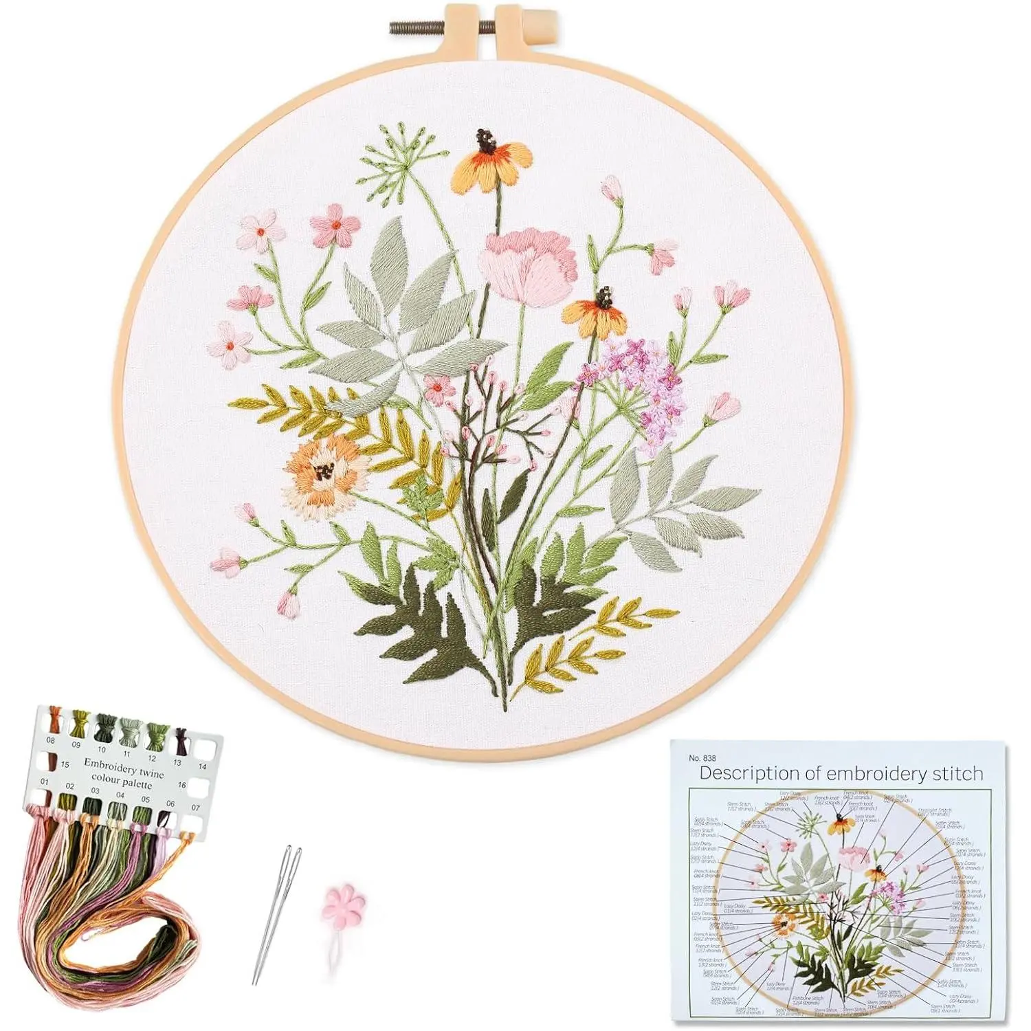 Floral Embroidery Kit for Beginners – -in- DIY Stitching Set with Pre-Printed Fabric, Hoop & Threads –  for Relaxing Craft Lovers.