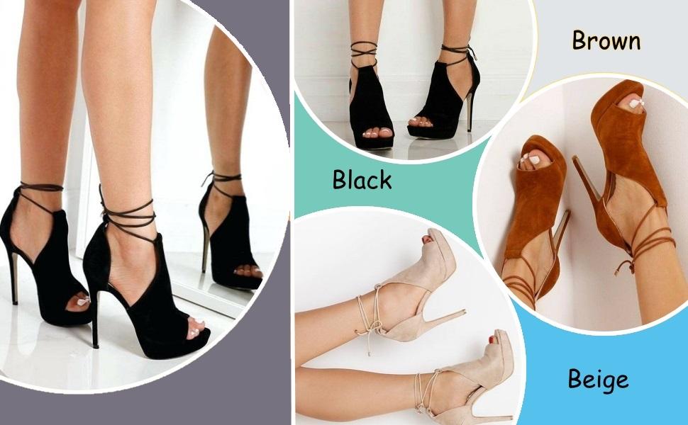 Womens Peep Toe Platform Heels Sexy Sandals Strappy Lace Up Tie Stilettos Dress Pumps Shoes