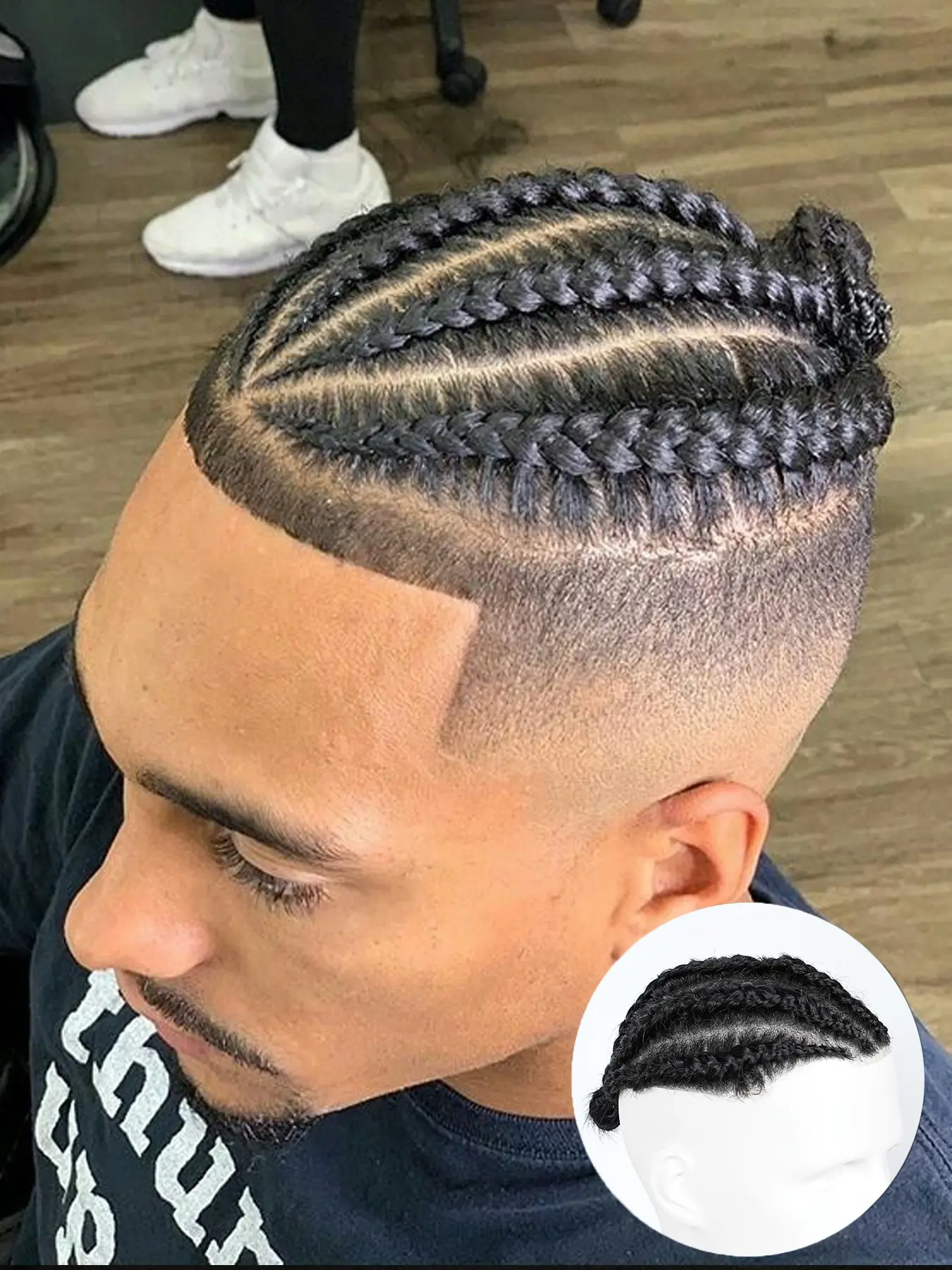 Men Transparent PU Base Cornrow Braids Toupee For Men Women and Kids,V-looped realistic scalp toupee piece,Top hair replacement system, Realistic Hairpiece, Braided Wig，Suitable for individuals with sparse hair volume