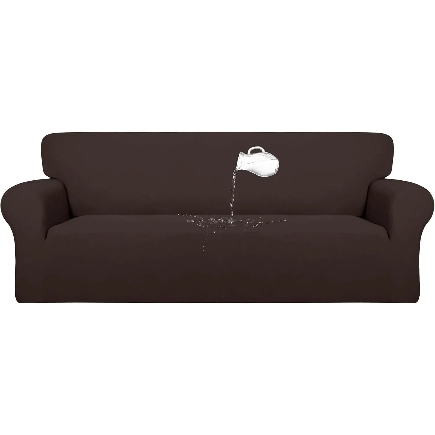 Stretch Fit Dual Waterproof Fabric Couch Cover - Non-Slip Fleece, Leakproof Washable Indoor Use Furniture Protector for Pets (Sofa, Chocolate)