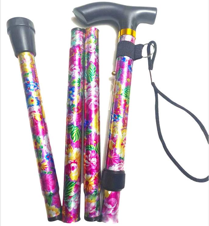 5-Section Printed Walking Stick, Retractable Aluminum Alloy Cane, Foldable Walking Cane for the Elderly