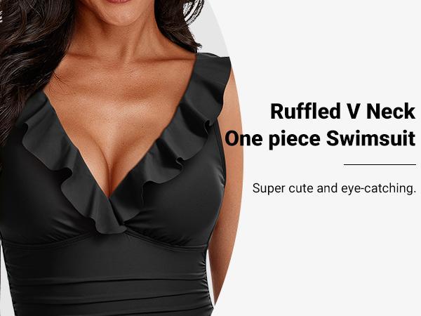 2026 NEW Women One Piece Swimsuits Tummy Control Bathing Suit Ruffle V Neck Swimwear Slimming Monokini Women One Piece Tummy Control Swimsuit, Ruffle V Neck Slimming Bathing Suit, Flattering Monokini Swimwear