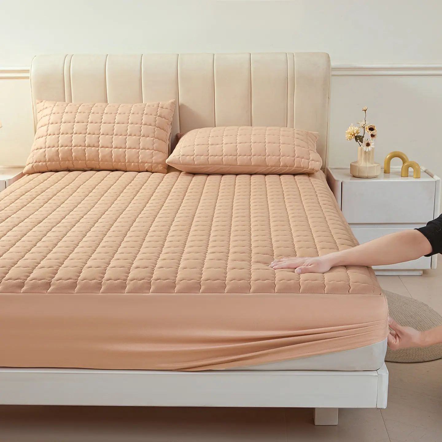 Waterproof Fitted Sheet Set, Breathable Comfort, Elastic Band, Suitable for All Seasons, Single, Twin, King Size, Easy to Remove, Durable