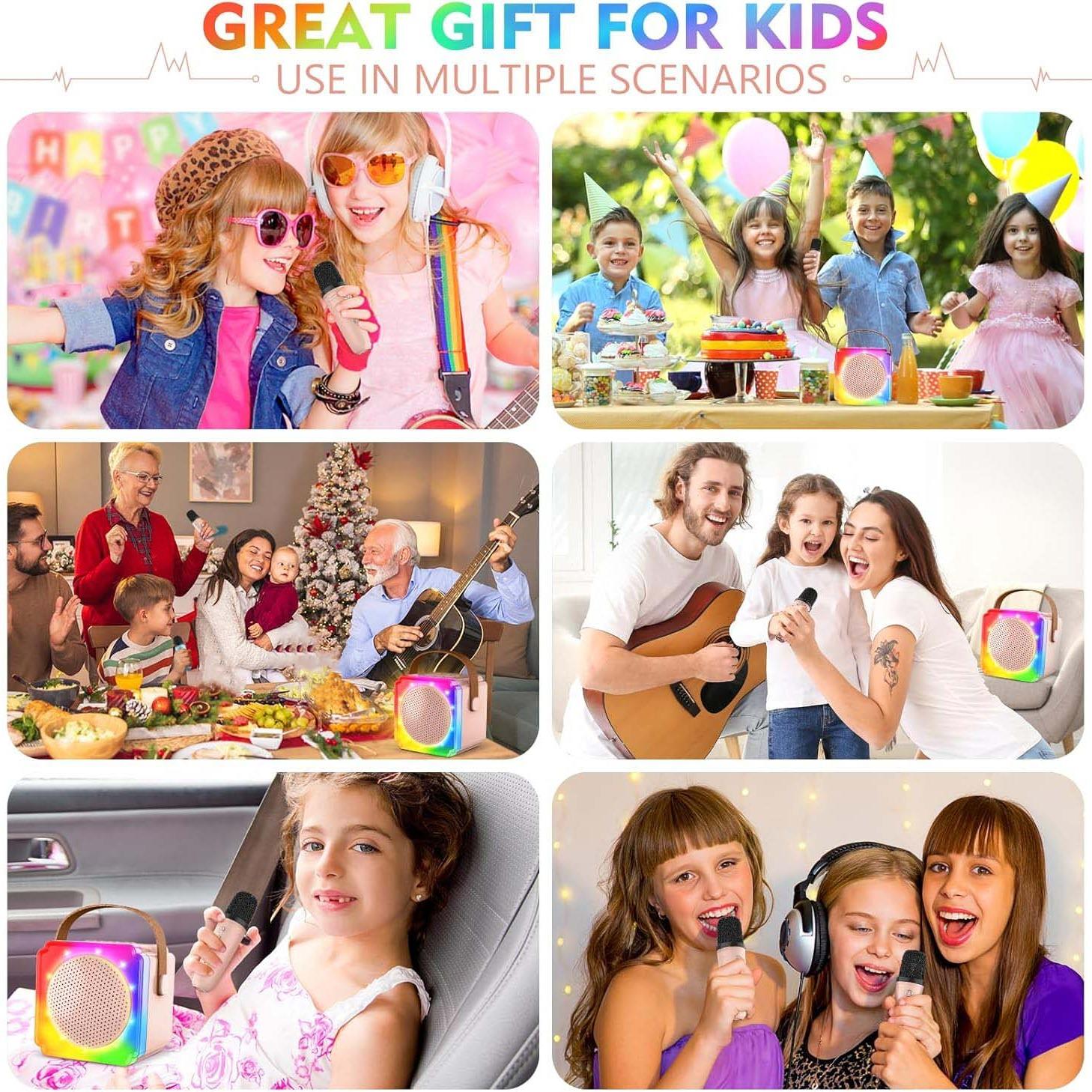 Portable Multifunction Karaoke Machine with 2 Wireless Microphones, USB Rechargeable Handheld KTV Smart Karaoke Toy with 5 Magic Sound Effects, Suitable for Home, Party, Festival