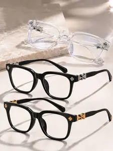 Vintage Square Frame Glasses, Unisex High-End Decorative Temple Eyewear, Perfect for Trendy, Fashionable Accessory for Men and Women