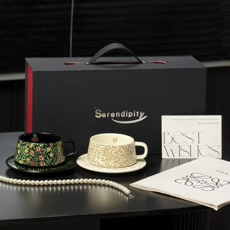 Elegant Coffee Cup Set Gift Box, Customizable Wedding Moving in Souvenir, Couple Matching Cups Creative Gift, New Marriage Present