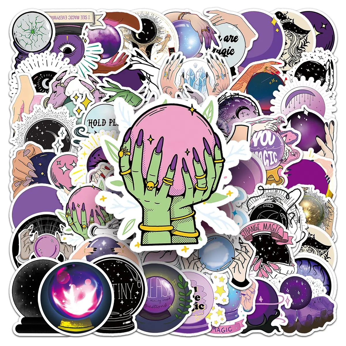 50pcs Halloween Gothic Stickers, Purple Crystal Ball Office Stickers, Suitable for Scrapbooks, Diaries, Laptops, Water Bottles, Cars, Etc. A Gift with A Positive Message and A Design Based on Faith.