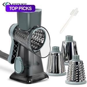 rotary cheese grater, 1/2 sets manual cheese shredder with strong suction base, stainless steel kitchen grinder for vegetable, kitchen accessories, kitchen gadgets