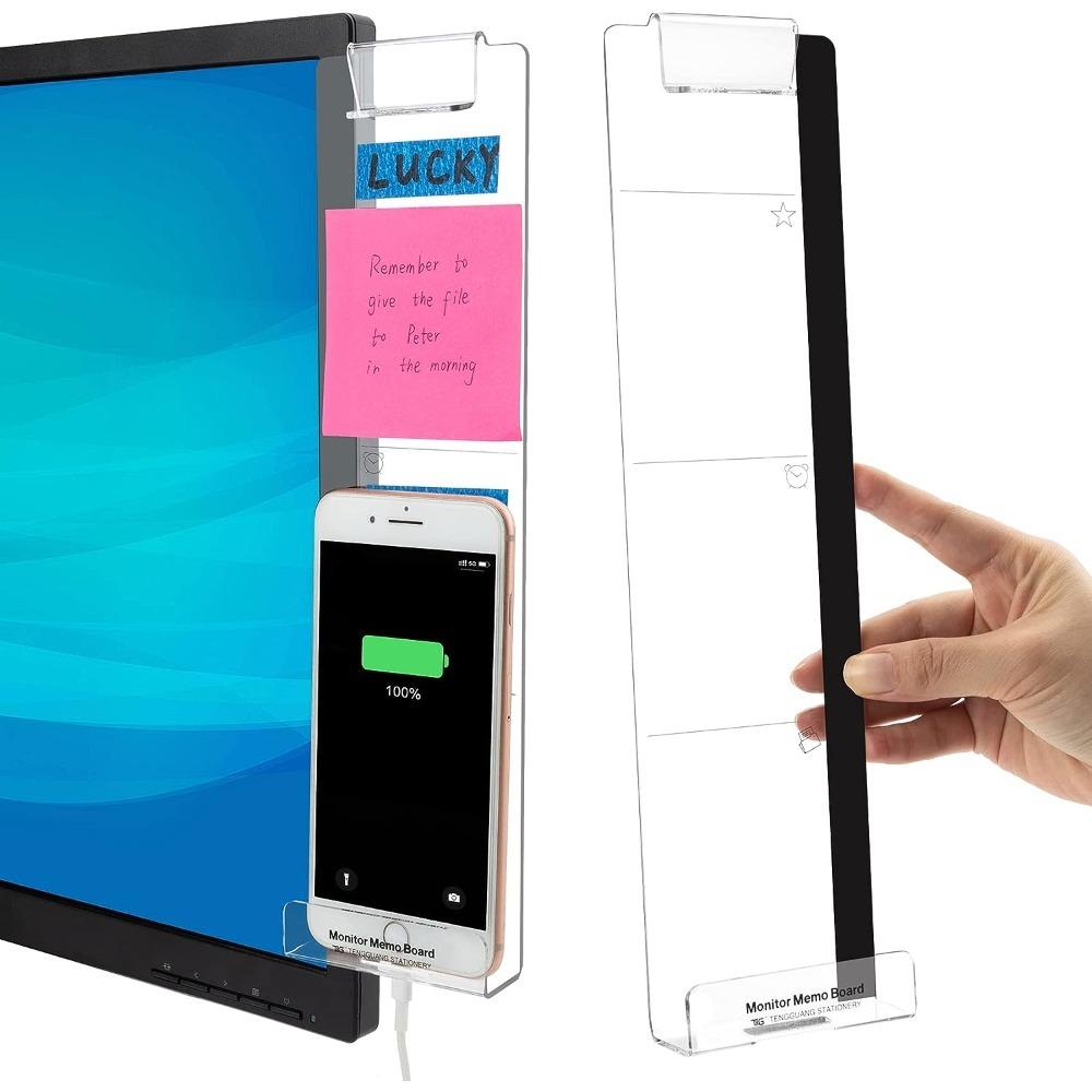 Computer Monitor Side Panel, 2 Counts Transparent Creative Monitor Side Panel with Sticky Note Holder, Desk Accessories for Home Office, Desk Organizer Tidy