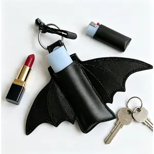 Waterproof Faux Leather Double Bat Wing Keychain - Dual-Use Lighter & Lipstick Holder, Bag Pendant, Practical Father’s Day Gift for Men men's accessories