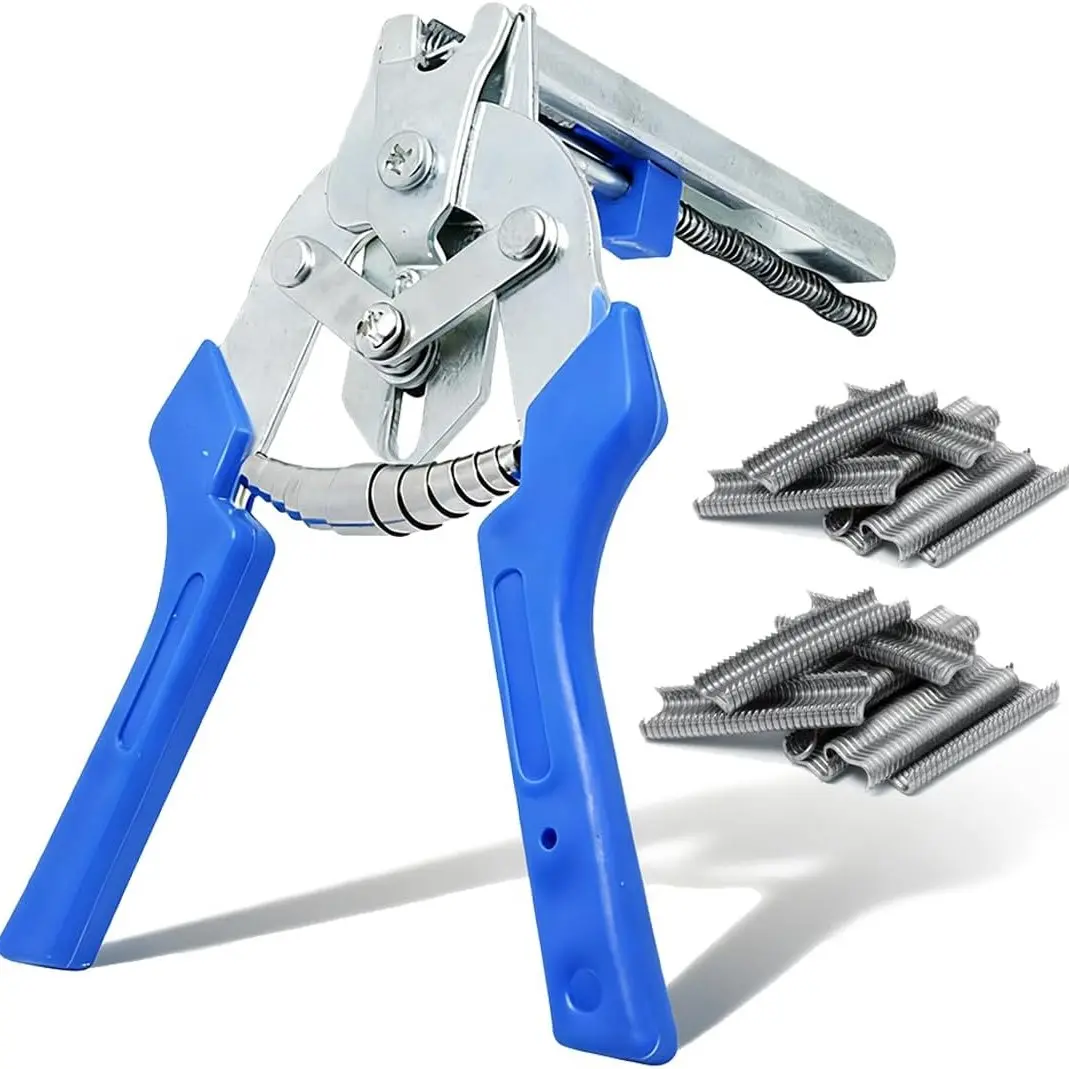Tanstic 600Pcs Type M Hog Nail Ring Pliers Kit, Easy Handling, Durable, including Hog Ring Pliers Hand Tools Clamp Upholstery Installation Repair Hand Tools with 600Pcs M Clips Galvanized Steel Nails for Fence Fastening