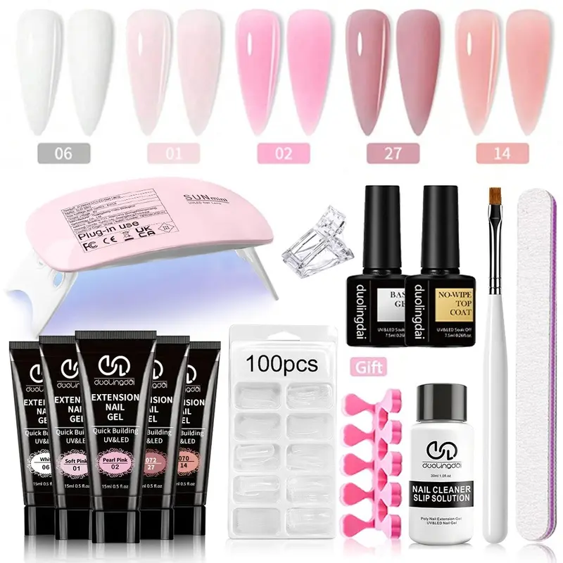 Poly Gel Nail Art Kit, Nails Set, Long-Lasting Semi-Permanent UV Poly Gel Nail Extension Set, Easy-to-Use Odor-Free Nail Enhancer Kit for DIY Manicure and Nail Care, Polygel Nail Kit