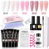 Poly Gel Nail Art Kit, Nails Set, Long-Lasting Semi-Permanent UV Poly Gel Nail Extension Set, Easy-to-Use Odor-Free Nail Enhancer Kit for DIY Manicure and Nail Care, Polygel Nail Kit