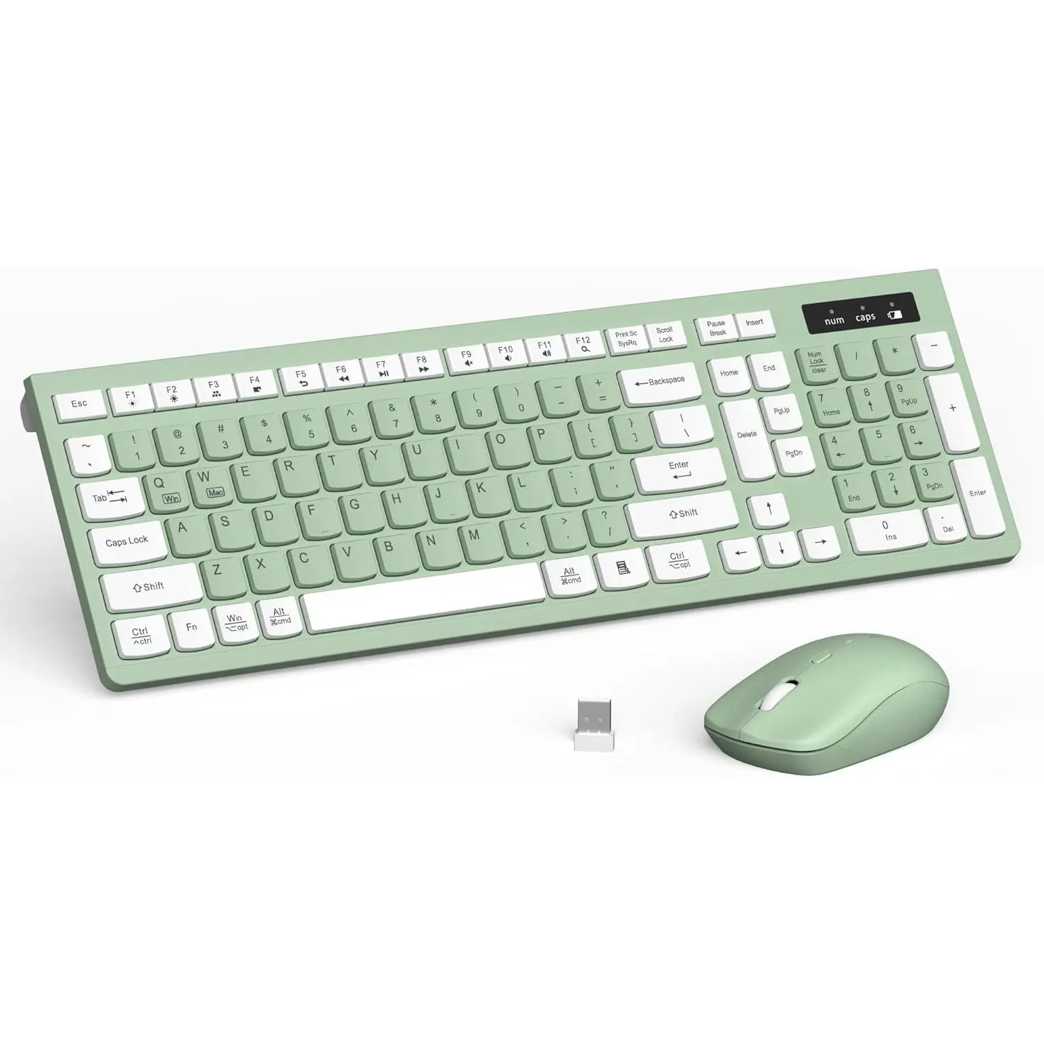 Keyboard and  Combo, 2.4G Full Size Silent Keyboard with Fn Multimedia  for Office and , 3-Level DPI Adjustable Quiet  for Windows, OS Desktop/Laptop/PC(Avocado Green)