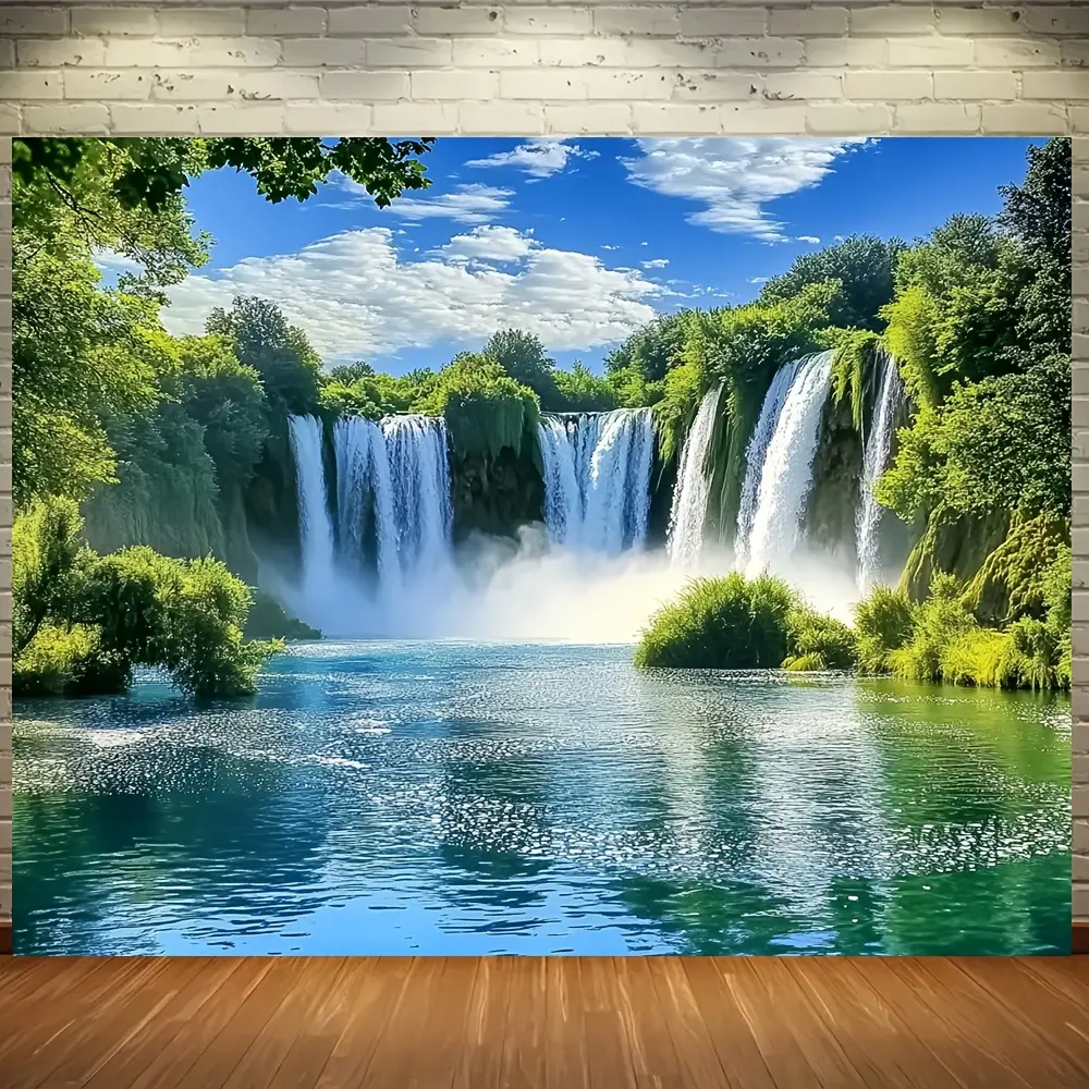 Blue Sky Waterfall Forest Tapestry Perfect for Room, Home, Wall, Yard, Door Wall Decor
