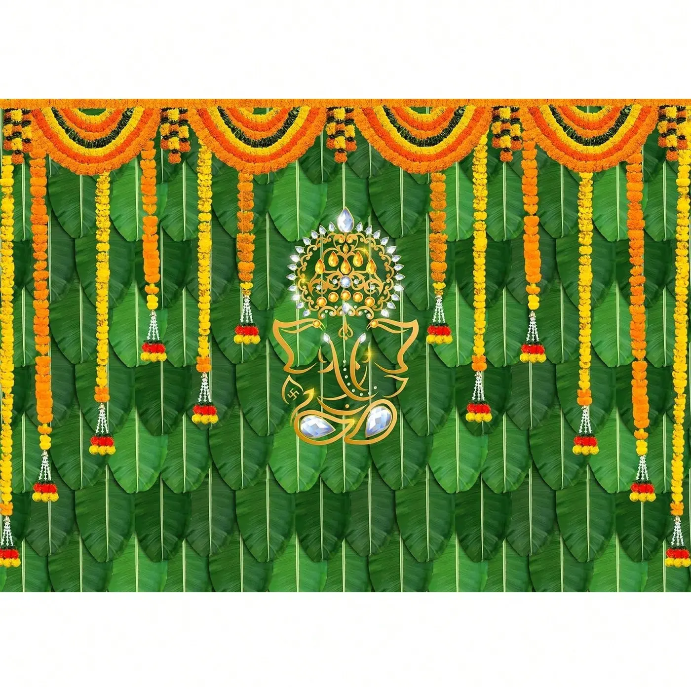 Ganpati Festival Celebration Backdrop Fabric Party Banner Tapestry Indian Puja Religious Theme Decoration Photo Background Wall Hanging Event Decor Wedding Festival Indoor Outdoor Scene Photography Prop Polyester Fiber Durable Home Room Decor