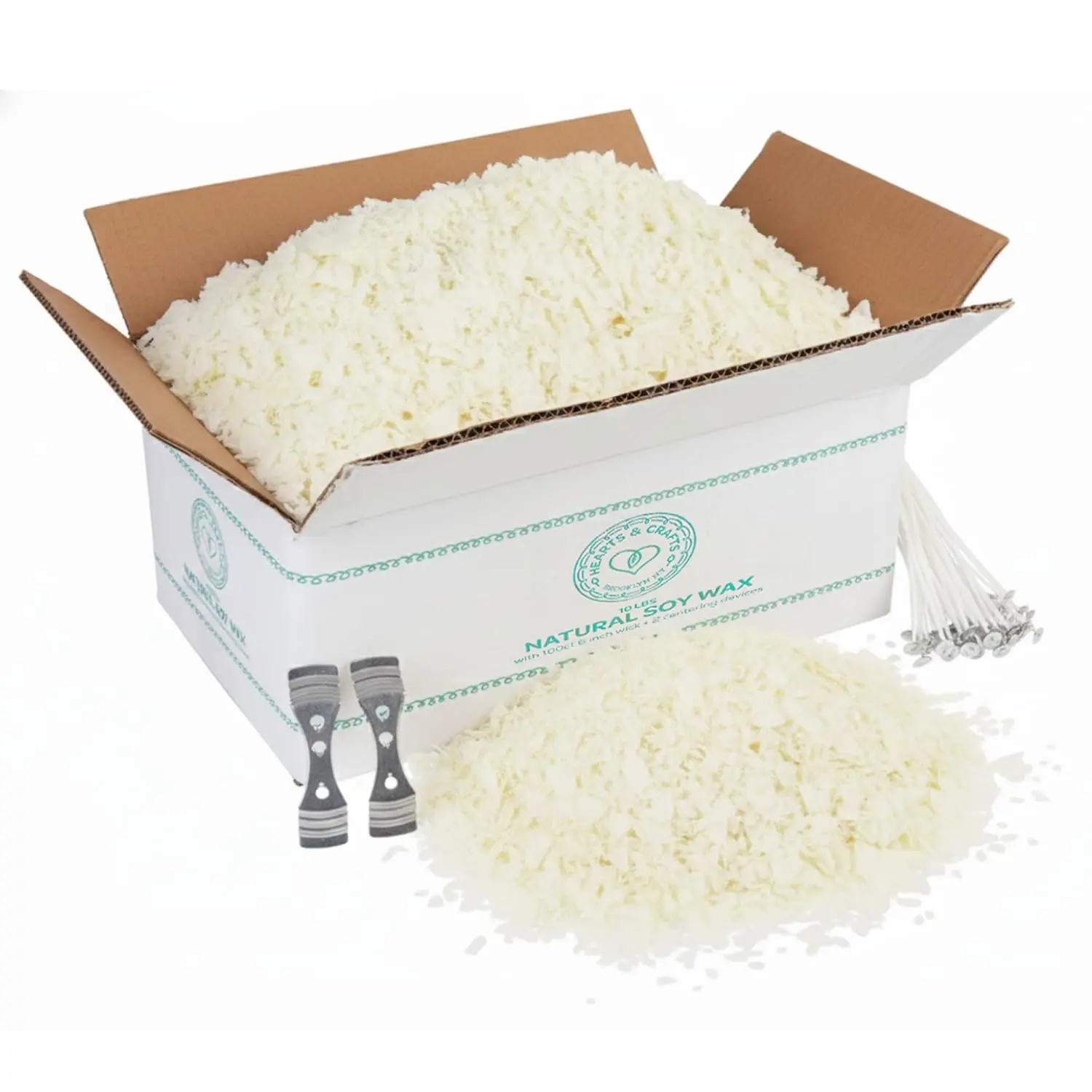 Soy Candle Wax Kit - 10 lb Wax Flakes with 100 Cotton Wicks and 2 Wick Holders - DIY Supplies for Crafting Candles, Tarts, and Scented Creations