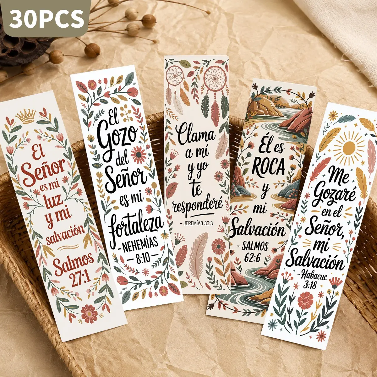 30pcs Inspirational Spanish Bible Verse Bookmarks - Floral Design Christian Scripture Quotes Book Marking, Faith Bookmarks, Reading Decoration Message Cards, Religious Gift for Readers, Women & Men