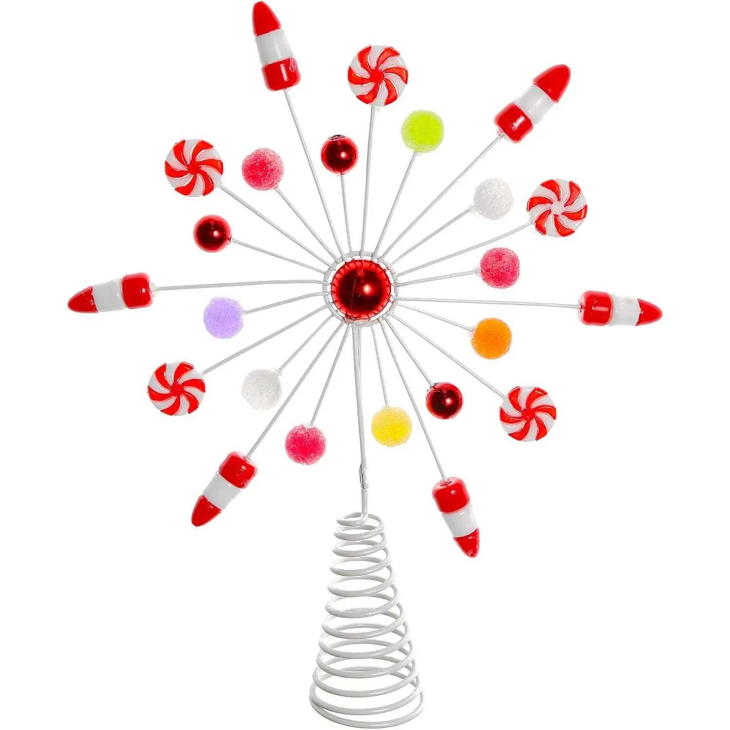 Candy Cane Snowflake Tree Topper - Peppermint Christmas Decoration 10 Inch