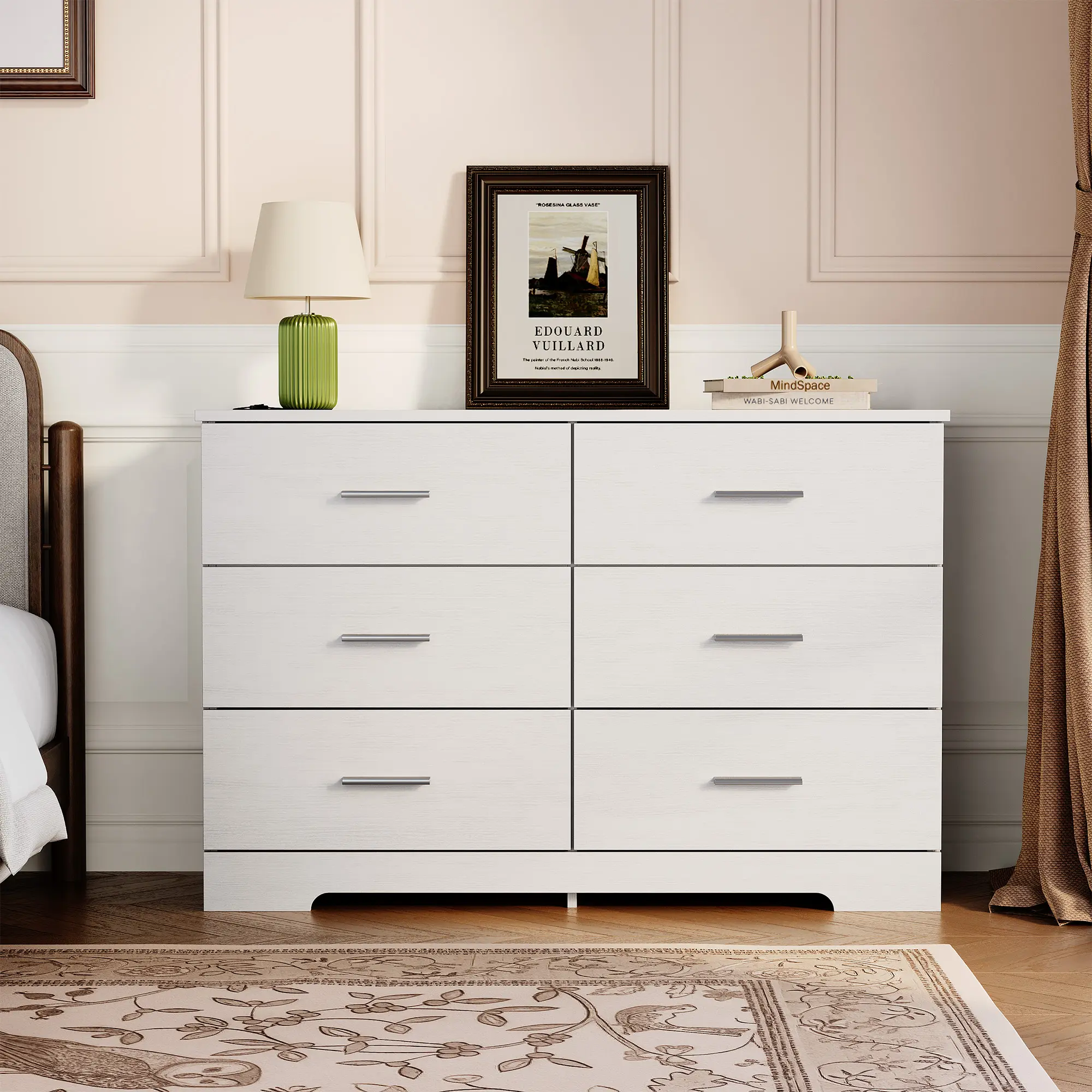 6 Drawer Dresser for Bedroom, Modern Chest of Drawers with Metal Handles, Storage Organizer for Bedroom, Living Room, Entryway & Hallway, White/Brown/Walnut