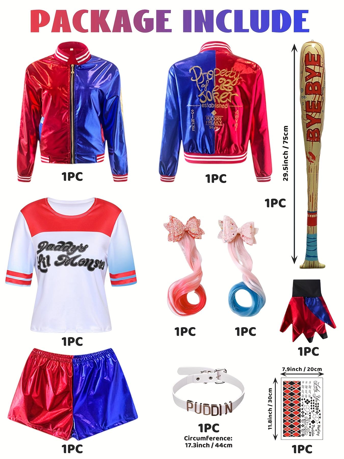9pcs Joker Costume Halloween for Cool Girls Jacket Shorts T-Shirt Easy to Wear Kids Cosplay Deluxe Blue Red Suit Movie Outfit