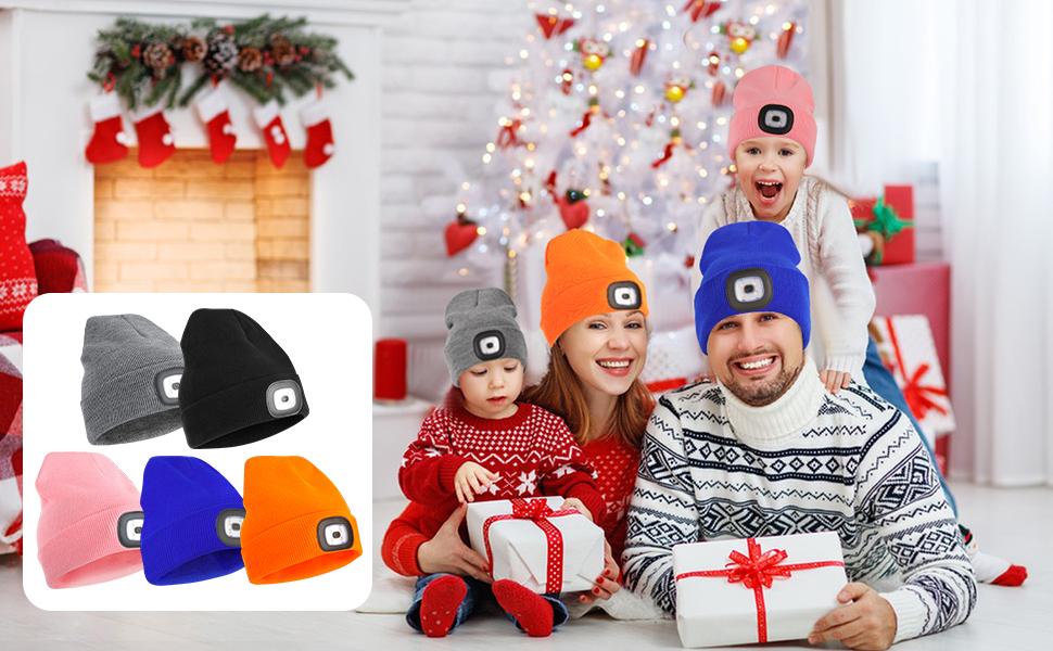Unisex Beanie Hat with Light, USB Rechargeable LED Headlamp Hat Night Light Cap Christmas Stocking Stuffers Gifts for Men Dad Father Husband