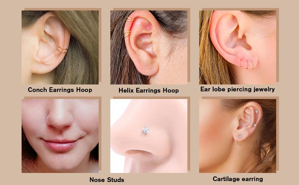Nose Rings Hoop and Nose Studs Sets for Women Men,Hypoallergenic 316L Surgical Stainless Steel Hinged Clicker Segment Nose Rings Hoop Helix Cartilage Daith