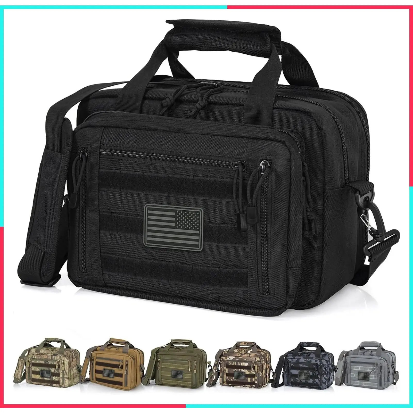 Pistol Case Gun Range Bag for 2 Pistols & 6 Magazines with Lockable Zipper, Portable Shooting Carry Bag for Outdoor Hunting & Range