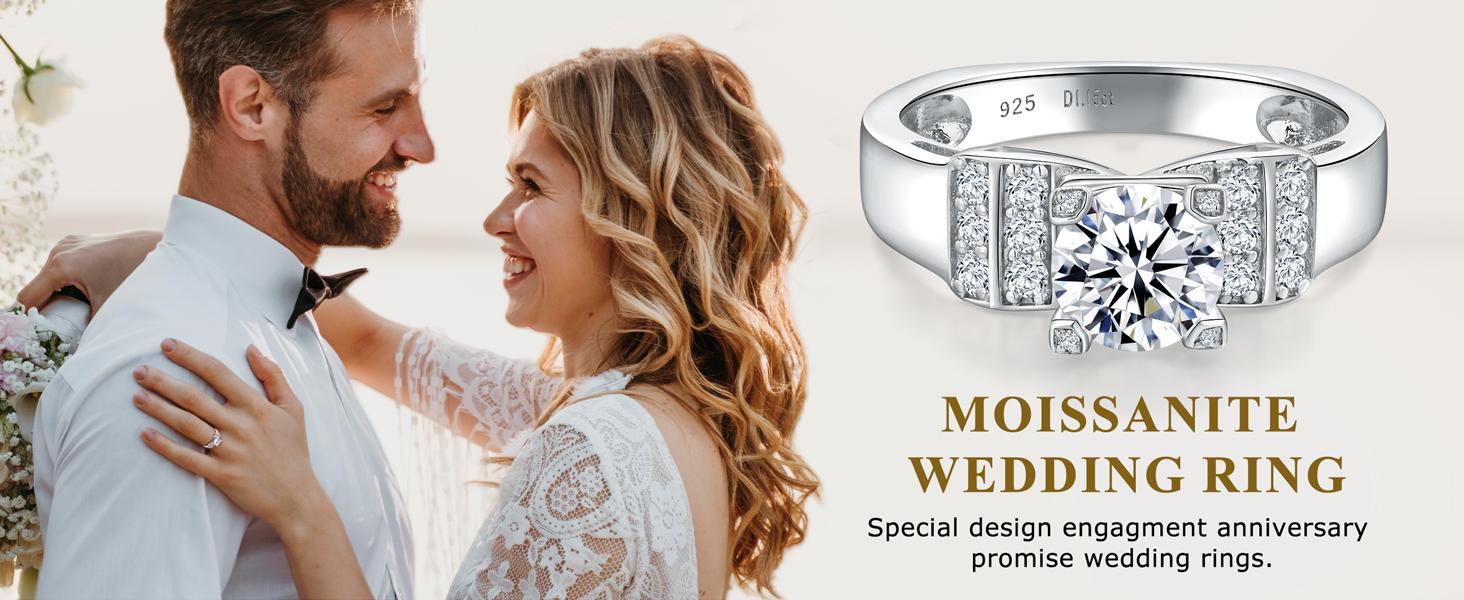 Moissanite engagement ring, D color clarity, 1.2-1.7 carats, 925 sterling silver plated with 18K platinum, cushion/heart/oval/princess cut women's engagement ring is an excellent gift