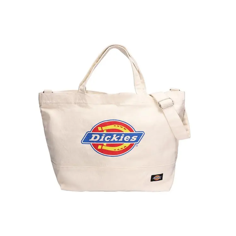 Dickies Classic Japanese-Style Oversized Logo Canvas Tote Bag for Men and Women – Vintage, Unbleached Beige
