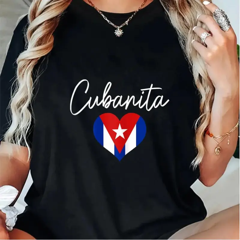 Cuban fashion t-shirt with Cuban flag heart, proud of the girl