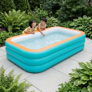 82x51in 3-Floor Inflatable Pool for Kids and Adults, Oversized Thickened Family Blow Up Pools, Rectangular for Backyard, Outdoor, Garden, Summer Party