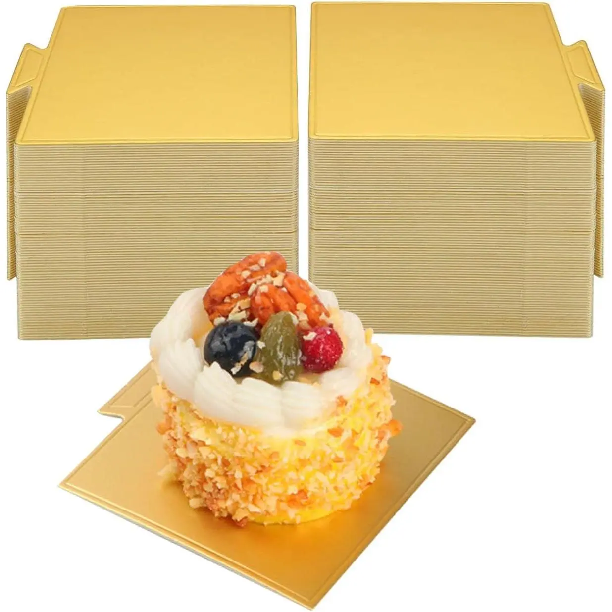 50 count 3.58 In x 3.3 In Square Golden Cake and Bread Stand for Displaying and Decorating Dessert, Snack and Cake ()