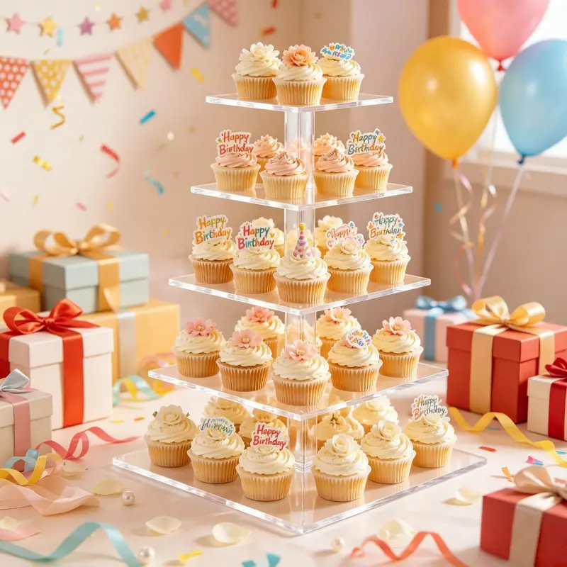 5-layer thickened transparent acrylic cupcake stand, large-capacity crystal dessert display tower, suitable for wedding, birthday, and party celebrations