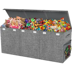 Extra Large Toy Box Chest with Lids, Collapsible Sturdy Kids Toy Storage Organizer Boxes for Boys Girls, 40"x14"x16", Toybox Storage Bins Basket for Living Room, Bedroom, Nursery, Gray